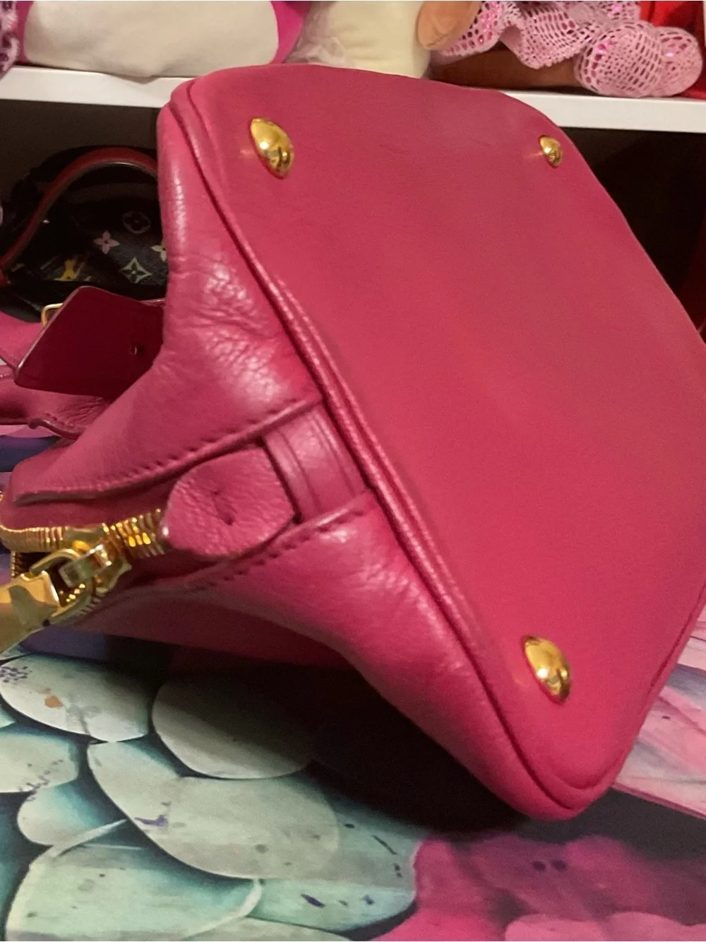Miu Miu Fuchsia Leather Dome Satchel with Gold Hardware